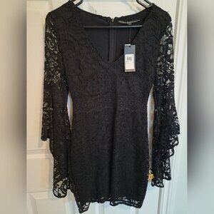 Guess Black Lace Bell Sleeve Dress